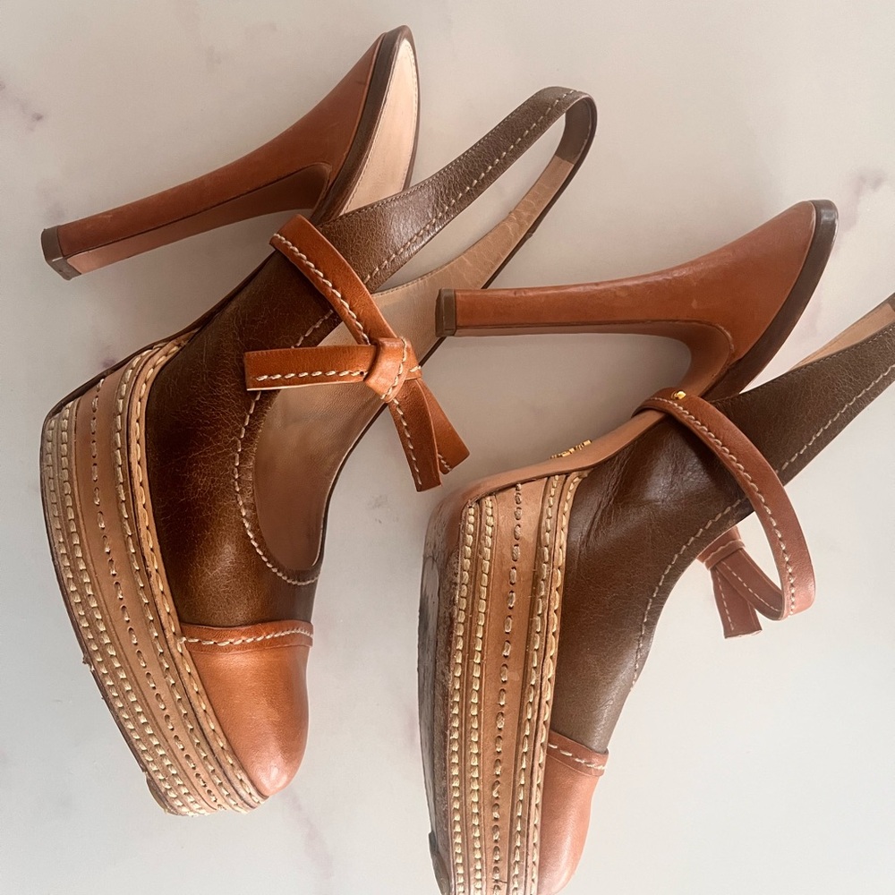 Prada Brown Platform Heels with Chunky Heel